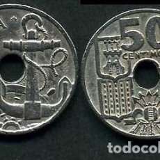 Monedas Franco: ESPAÑA 50 CENTIMOS AÑO 1949 *1951 ( TIMON Y ANCLA MARINERA - MONEDA DEL FRANQUISMO ) Nº12