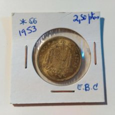 Monedas Franco: MONEDA DE 2,50 PESETAS DE 1953 ESTRELLA 56 DEL ESTADO ESPAÑOL. E.B.C. DORADA. ENCARTONADA. Lote 69808001