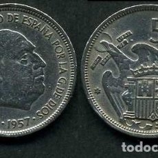 Monedas Franco: ESPAÑA 5 PESETAS AÑO 1957 *1969 ( GENERAL DICTADOR FRANCISCO FRANCO - MONEDA DEL FRANQUISMO ) Nº7
