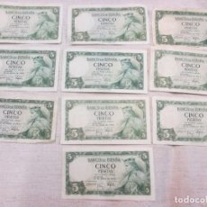 Monedas Franco: LOTE DE 10 BILLETES CINCO 5 PESETAS 1954 - ALFONSO X - SERIES CON LETRA - CORREO 1€. Lote 200610010