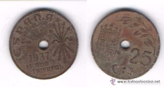 Monedas Franco: MONEDA DE ESPA&Ntilde;A, 1937, 25 CENTIMOS (LOTE 7) - Foto 1