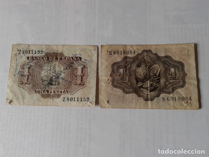 Monedas Franco: DOS BILLETES DE PESETA DIFERENTES - Foto 2