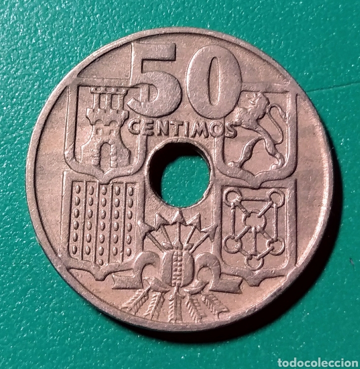 Monedas Franco: España. 50 Céntimos 1949 *52. ERROR. - Foto 3 - 152577946