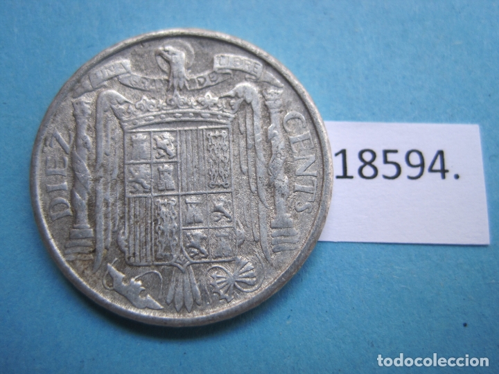 Monedas Franco: Espa&ntilde;a 10 c&eacute;ntimos 1945 Franco - Foto 2