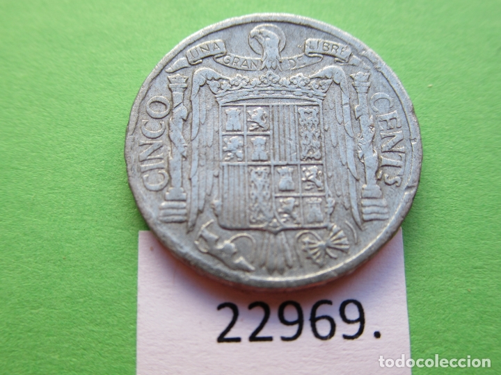 Monedas Franco: Espa&ntilde;a 5 c&eacute;ntimos 1945, Franco, - Foto 2