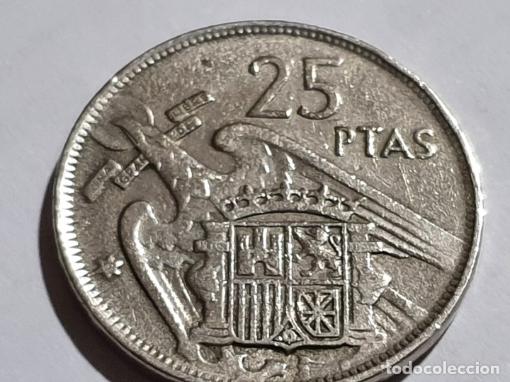 Monedas Franco: Error - 25 pesetas 1957 - estrella laxa - Foto 2