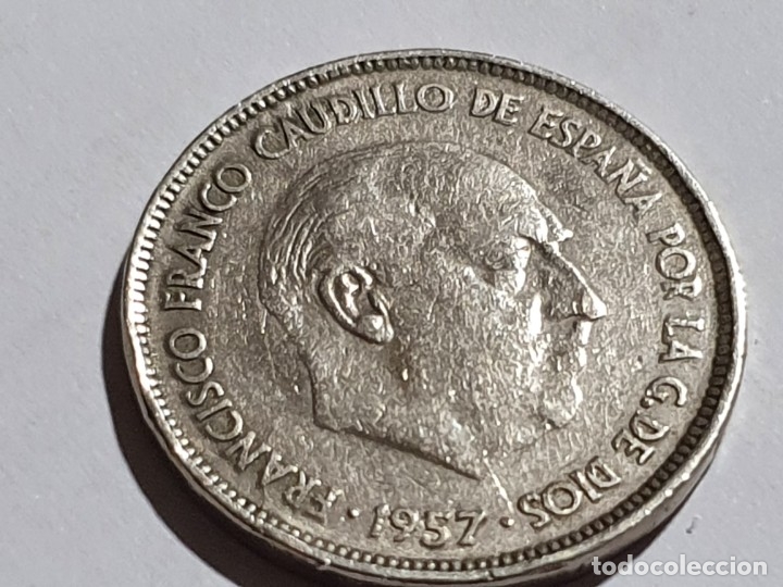 Monedas Franco: Error - 25 pesetas 1957 - estrella laxa - Foto 3