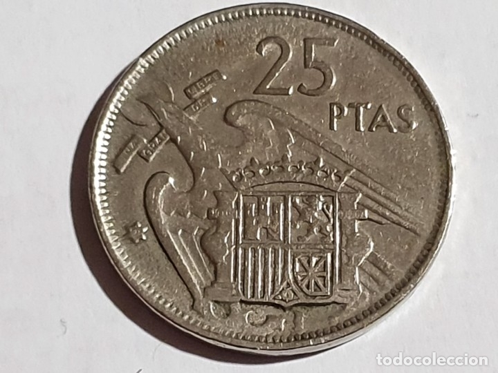 Monedas Franco: Error - 25 pesetas 1957 - estrella laxa - Foto 4