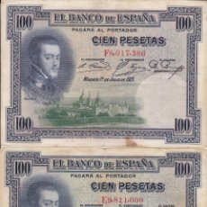 Monedas Franco: 2 BILLETE DE ESPAÑA DE 100 PESETAS 1925 USADOS. Lote 190370306