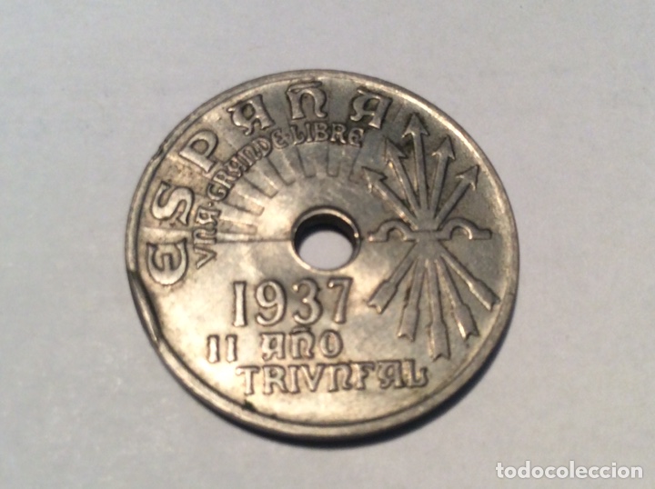 Monedas Franco: 25 c&eacute;ntimo 1937 el a&ntilde;o triunfal. Sin circular Ref227 - Foto 2