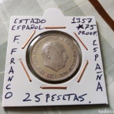 Monedas Franco: MONEDA DE 25 PESETAS ESTADO ESPAÑOL 1957 ESTRELLA 75 SIN CIRCULAR PROOF ENCARTONADA. Lote 298243023