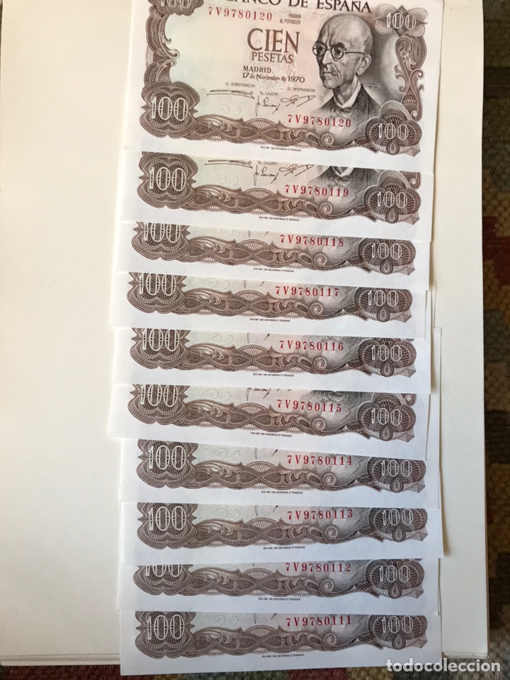 Franco Coins: 10 billetes correlativos de 100 pesetas 1970