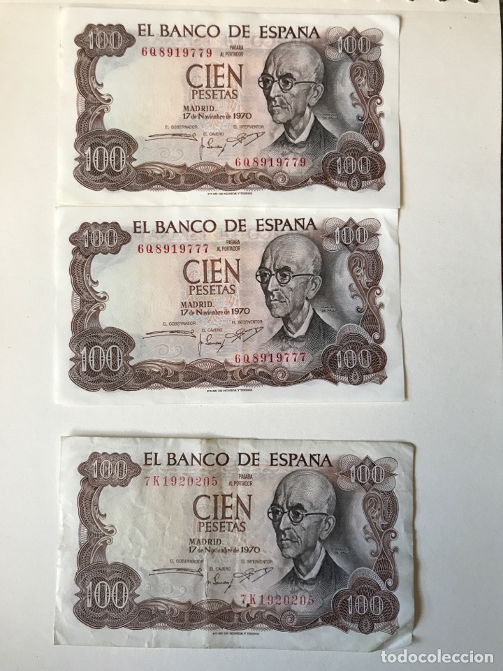 Franco Coins: Tres billetes de 100 pesetas 1970