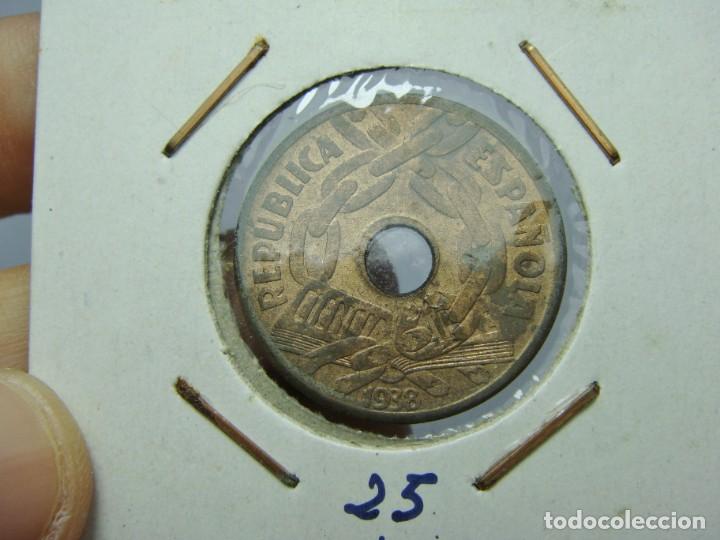 Monedas Franco: 25 C&eacute;ntimos. 2&ordf; Rep&uacute;blica. 1938. SC- - Foto 2