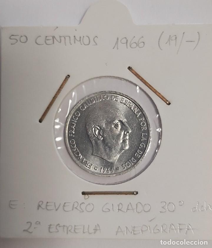 Monedas Franco: ERROR: 50 C&Eacute;NTIMOS 1966 CON REVERSO GIRADO 30&ordm; - Foto 1