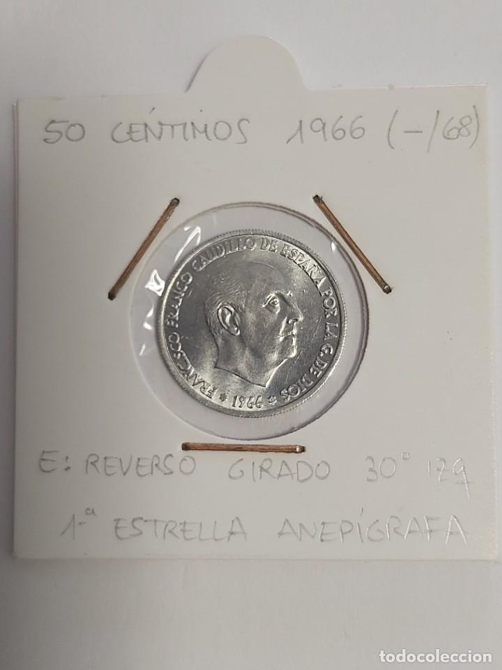 Monedas Franco: ERROR: 50 C&Eacute;NTIMOS 1966 CON REVERSO GIRADO 30&ordm; - Foto 1