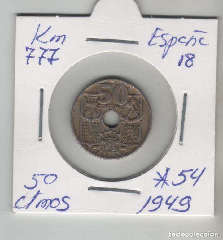 Monedas Franco: MONEDA DE ESPA&Ntilde;A DE 50 CENTIMOS DE 1949 ESTRELLA 54 - Foto 1