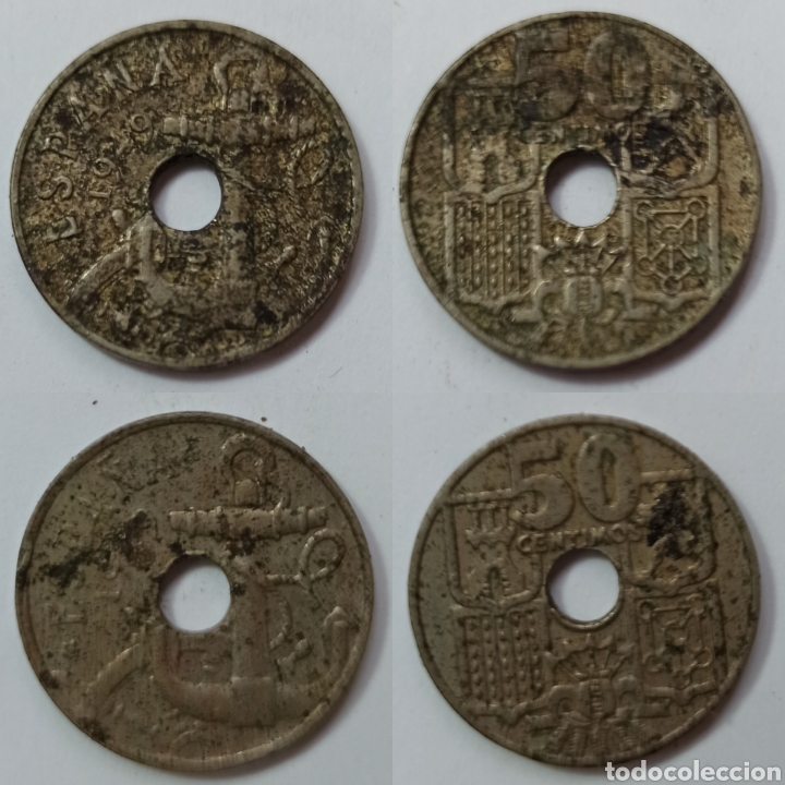 M&uuml;nzen unter Franco: 2 monedas de 50 centimos de peseta de 1949 numismatica