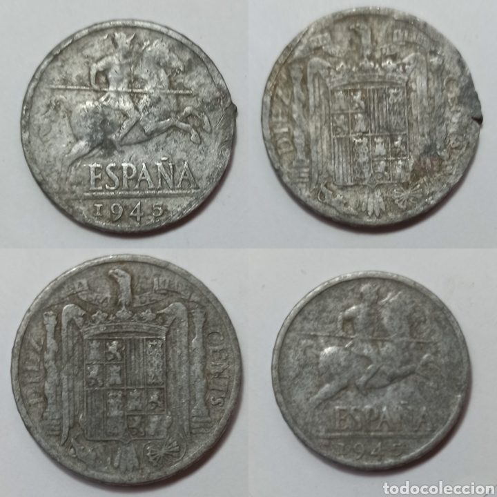 M&uuml;nzen unter Franco: 2 monedas de 10 centimos de peseta 1945 numismatica
