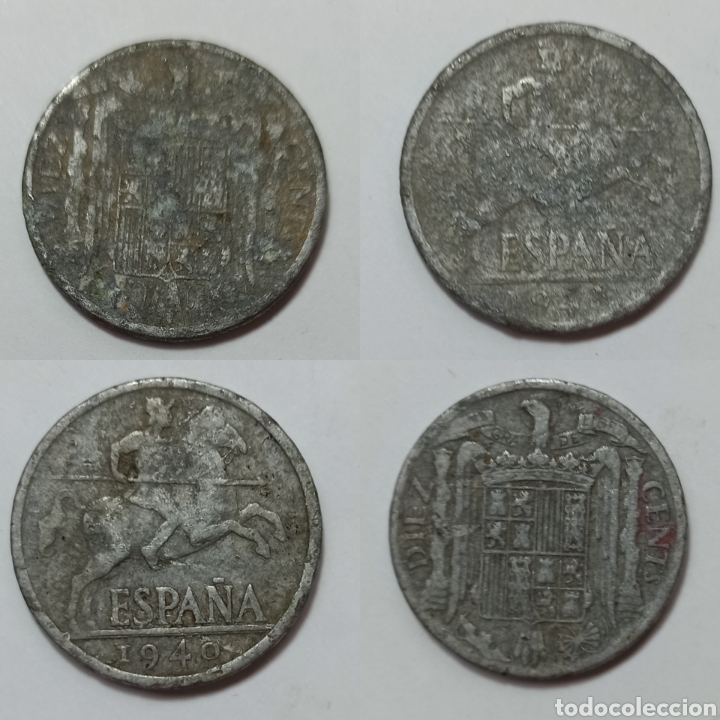 M&uuml;nzen unter Franco: 2 monedas de 10 centimos de peseta 1945 y 1940 numismatica