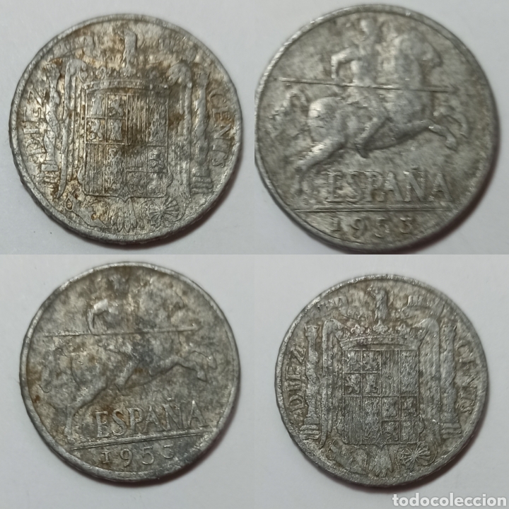 M&uuml;nzen unter Franco: 2 monedas de 10 centimos de peseta 1953 numismatica
