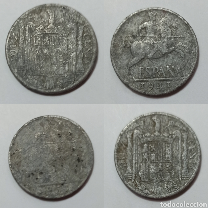 M&uuml;nzen unter Franco: 2 monedas de 10 centimos de peseta 1941 y 1953 numismatica