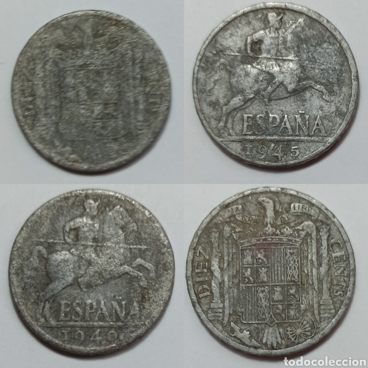 M&uuml;nzen unter Franco: 2 monedas de 10 centimos de peseta 1940 y 1945 numismatica