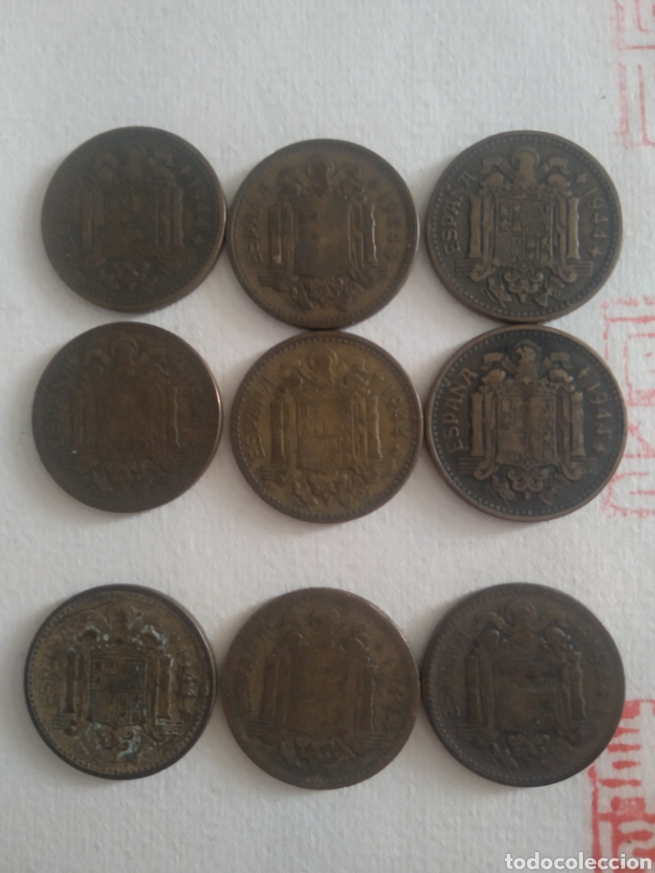 Monedas Franco: Lote 9 monedas 1 pts. 1944 - Foto 2
