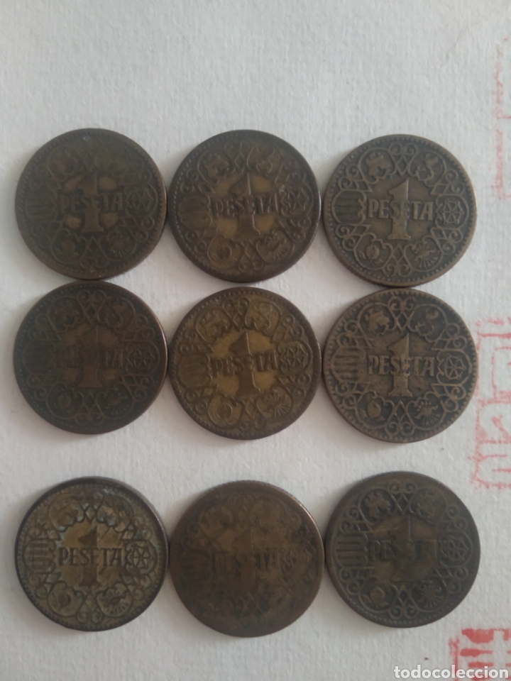 Monedas Franco: Lote 9 monedas 1 pts. 1944 - Foto 1