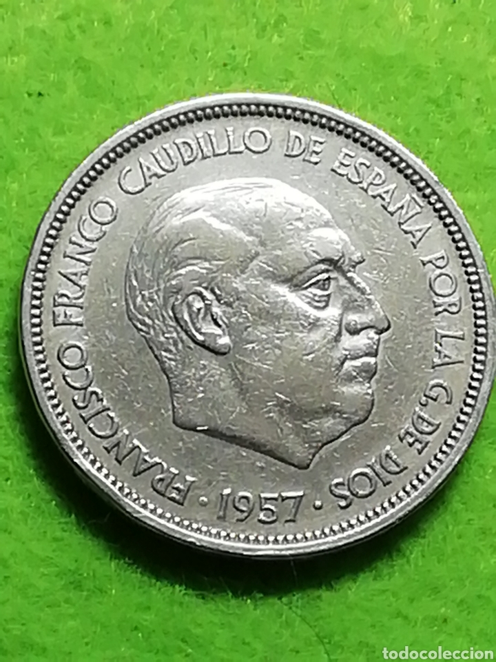 Monedas Franco: Cincuenta pesetas. 50 pesetas de 1957 serie especial BA. Primera exposición iberoamericana de numism - Foto 3 - 286873983