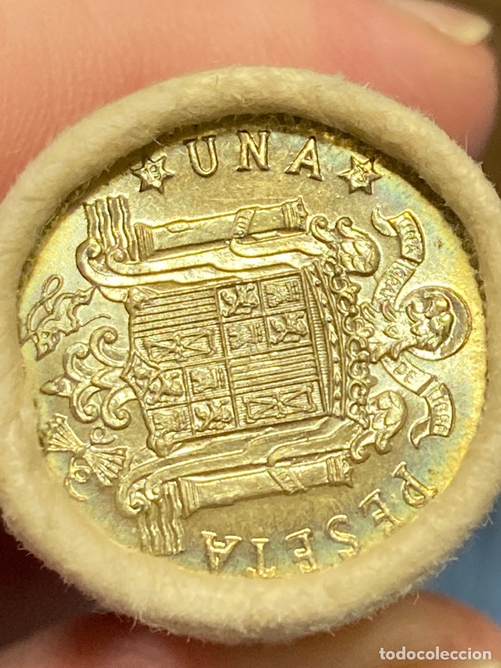 Monedas Franco: Cartucho con monedas de 1 peseta, franco - Foto 4 - 297183873