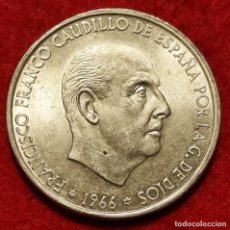 Monedas Franco: MONEDA 100 PESETAS PLATA FRANCO 1966 ESTRELLAS VISIBLES 19 69 EBC RETOCADA PALO RECTO ORIGINAL M1303