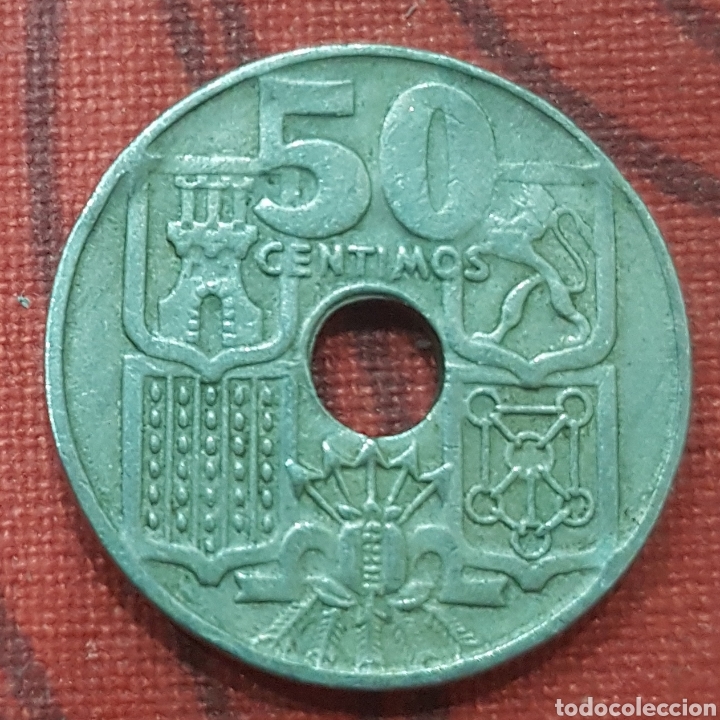 Monedas Franco: 50 c&eacute;ntimos de 1949. Estrella 1952 - Foto 2