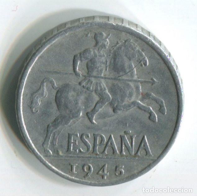 Monedas Franco: Espa&ntilde;a, 10 c&eacute;ntimos de aluminio de 1945 - Foto 1