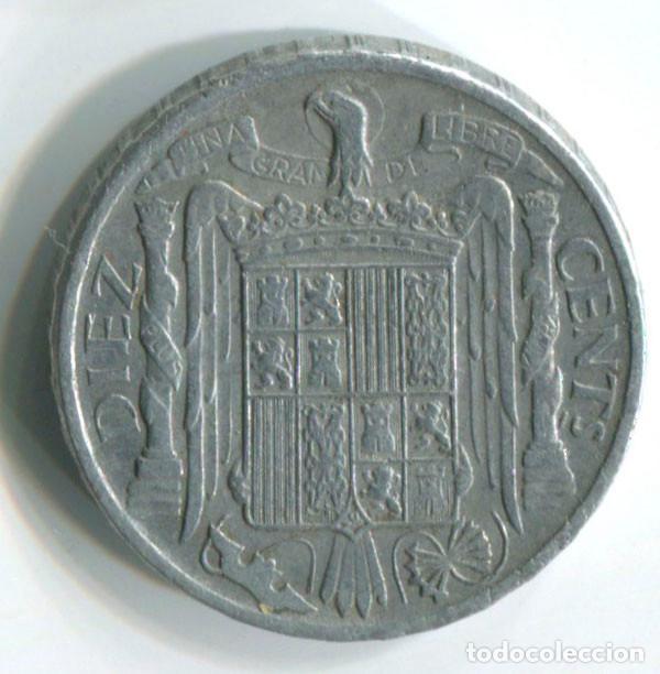 Monedas Franco: Espa&ntilde;a, 10 c&eacute;ntimos de aluminio de 1945 - Foto 2