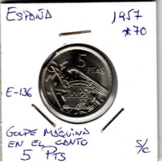 Monedas Franco: E0136 MONEDA ESPAÑA 5 PESETAS 1957 ESTRELLA 70 SIN CIRCULAR CON GOLPE MAQUINA 5. Lote 313005368