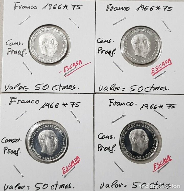 Monedas Franco: Franco 1 moneda de 50 c&eacute;ntimos PROOF a&ntilde;o 1975 edici&oacute;n del 1966*1975. AUTENTICAS PERFECTAS.