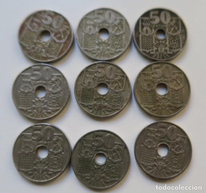 M&uuml;nzen unter Franco: Ocho monedas 50 c&eacute;ntimos de 1949 y una de 1963. (Ref.T18)