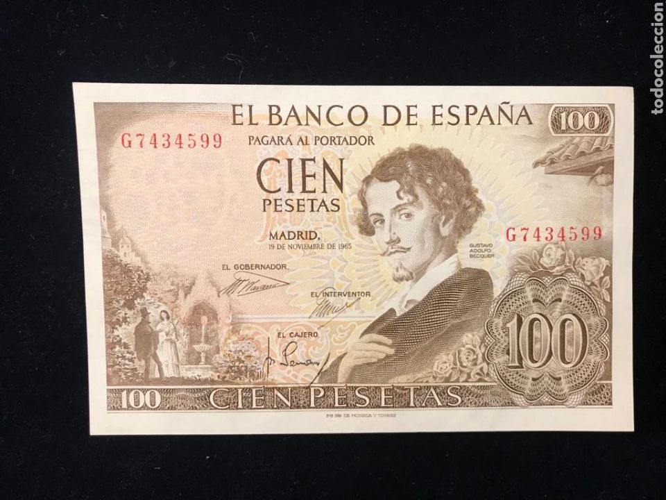M&uuml;nzen unter Franco: Billete de 100 pesetas 1965 sin circular SERIE G
