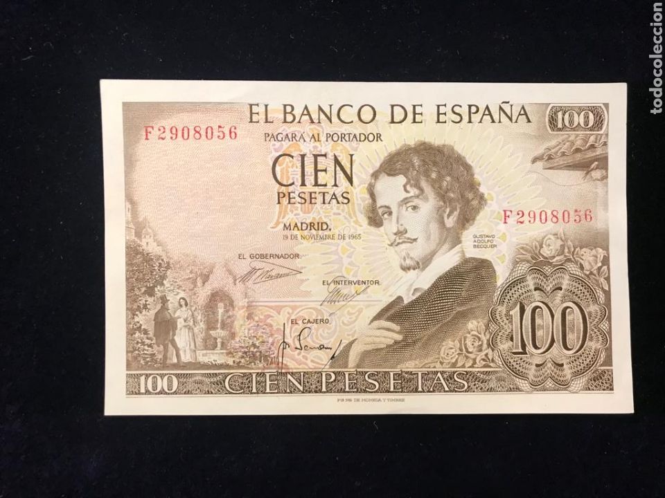 M&uuml;nzen unter Franco: Billete de 100 pesetas de 1965 sin circular SERIE F