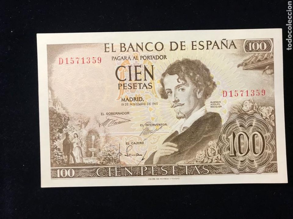 M&uuml;nzen unter Franco: Billete de 100 pesetas de 1965 sin circular SERIE D