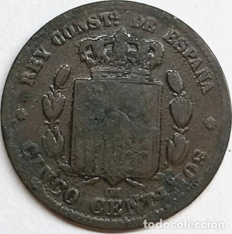 Monedas Franco: moneda 5 centimos espana 1878 - Foto 1