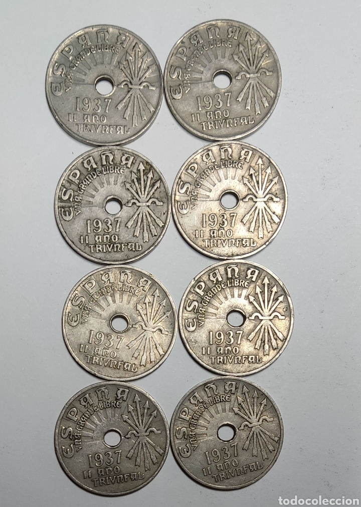 Monedas Franco: LOTE 8 MONEDAS 25 C&Eacute;NTIMOS 1937 - Foto 1