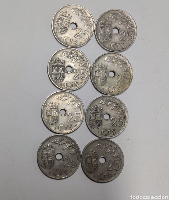 Monedas Franco: LOTE 8 MONEDAS 25 C&Eacute;NTIMOS 1937 - Foto 2