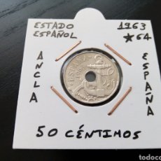 Monedas Franco: MONEDA 50 CÉNTIMOS ESTADO ESPAÑOL 1963 ESTRELLAS 19 - 64 ANCLA MBC ENCARTONADA. Lote 328275813