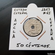 Monedas Franco: MONEDA 50 CÉNTIMOS ESTADO ESPAÑOL 1963 ESTRELLAS 19 - 65 ANCLA MBC ENCARTONADA. Lote 328275998