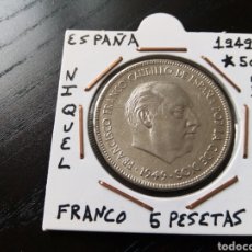 Monedas Franco: MONEDA 5 PESETAS 1949 ESTRELLAS 19-50 ESTADO ESPAÑOL MBC ENCARTONADA. Lote 336873138