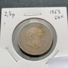 Monedas Franco: MONEDA 2,5 PESETAS, 1953, ESTRELLA 54* FRANCO, MBC. Lote 353225579