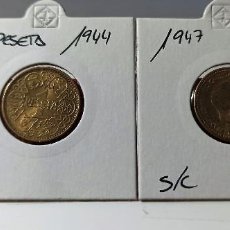 Monedas Franco: ESPAÑA, LOTE DE DOS MONEDAS DE PESETA, 1944 Y 1947*(19-52) SIN CIRCULAR. Lote 355703765