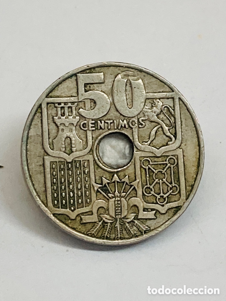 Monedas Franco: Moneda de 50 c&eacute;ntimos 1949 E62 con error de estampado - Foto 1